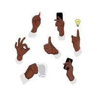Set of hands businessman with different actions. vector