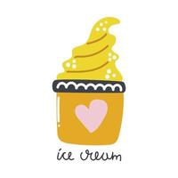 Hand drawn soft ice cream in a cup. Summer dessert concept. Modern flat illustration. vector