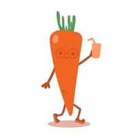 Hand drawn smart carrot, character on vacation, holds cocktail in his hand. Modern flat illustration. vector