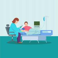 Doctor checking patient blood pressure illustration concept vector