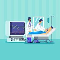 Doctors visiting patient lying on hospital bed illustration concept vector