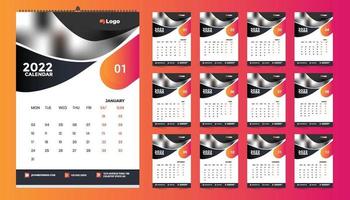 Diseño de plantilla de calendario de pared mensual para 2022, año. la semana comienza el domingo. diario del planificador con lugar para la foto. vector