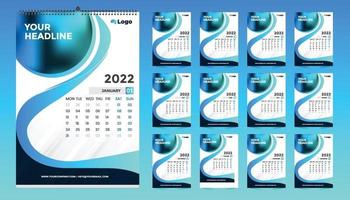 Diseño de plantilla de calendario de pared mensual para 2022, año. la semana comienza el domingo. diario del planificador con lugar para la foto. vector