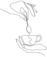 continuous line hand with cup of coffee vector illustration