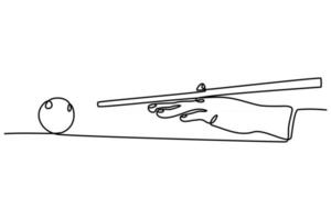 Billar de mano de jugador de línea continua con ilustración de vector de contorno de bola