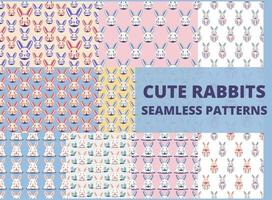 Seamless pattern with cute rabbits and bunnies. vector