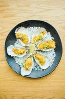 Fried oyster shell with sauce photo