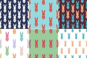 Set of 6 Seamless pattern Easter greeting with bunnies, holiday background vector