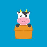 Cute Cow Playing Box Cartoon vector