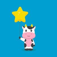 Cute Cow Holding Balloon Free Vector