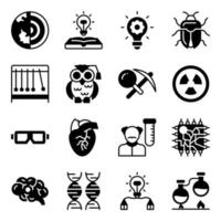 Pack of Science and Lab Apparatus Solid Icons vector