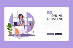 Customer support concept design, Operator doing live feedback, hotline operator advises client, Suitable for web landing page, mobile app, ui, banner template. Vector Illustration. Flat.