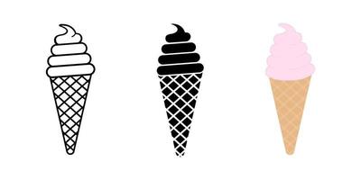 conjunto de helado en cono de waffle en diseño plano vector