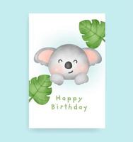 Birthday card with cute koala in watercolor style vector