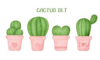 Conjunto de cactus dibujados a mano acuarela. vector