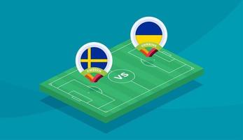 sweden vs ukraine round of 16 match, European Football Championship 2020 vector illustration. Football 2020 championship match versus teams intro sport background