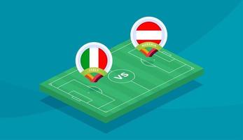 Italia vs austria partido de octavos de final, campeonato europeo de fútbol 2020 ilustración vectorial. Campeonato de fútbol 2020 partido contra equipos intro fondo deportivo vector