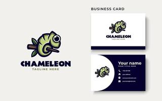 a chameleon on a tree trunk logo template. Vector illustration