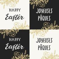 tarjeta de felicitación de pascua feliz con letras dibujadas a mano vector