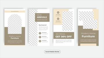 Modern home furniture social media stories template banner set vector