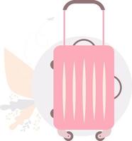 equipaje. Maleta de viaje rosa sobre ruedas sobre un fondo de un patrón decorativo vector