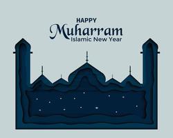 feliz mezquita muharram en estilo papel vector