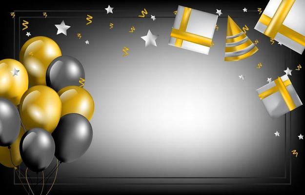 Happy Birthday Card Invitation Celebration Balloon Golden Black Background  2807457 Vector Art at Vecteezy