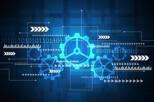 Vector background in technology concept with gears as main element on dark blue background.