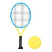 Ilustración de vector de signo de icono de diseño de estilo plano de pelota y raqueta de tenis aislado sobre fondo blanco. símbolos de la competición de tenis.