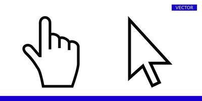 Flecha blanca y puntero del cursor de la mano del dedo con iconos de ángulos redondeados conjunto de ilustraciones vectoriales aisladas sobre fondo blanco vector