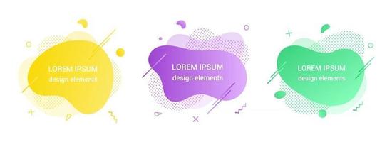 3 Modern liquid irregular amoeba blob shape abstract elements graphic flat style design fluid vector illustration set banner simple shape template for presentation, flyer, isolated on white background