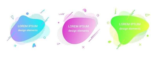 3 Modern liquid irregular amoeba blob shape abstract elements graphic flat style design fluid vector illustration set banner simple shape template for presentation, flyer, isolated on white background