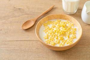 Whole grain cereals with fresh milk for breakfast photo