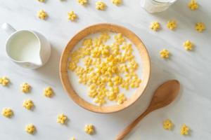 Whole grain cereals with fresh milk for breakfast photo