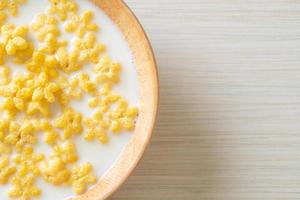 Whole grain cereals with fresh milk for breakfast photo