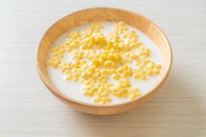 Whole grain cereals with fresh milk for breakfast photo