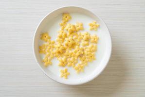 Whole grain cereals with fresh milk for breakfast photo