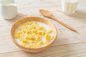 Whole grain cereals with fresh milk for breakfast photo