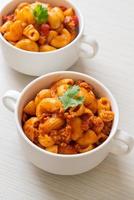 Macaroni with tomatoes sauce and mince pork, American chop suey, American goulash photo