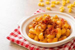 Macaroni with tomatoes sauce and mince pork, American chop suey, American goulash photo