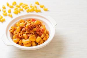 Macaroni with tomatoes sauce and mince pork, American chop suey, American goulash photo