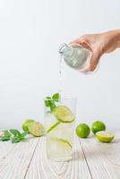 Iced lime soda with mint - refreshing drink