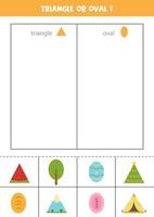 triángulo u óvalo. ordenar las imágenes en columnas. formas geométricas. vector