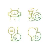 Summer camp activities gradient linear vector icons set