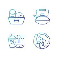 Kitcken dinnerware gradient linear vector icons set