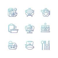 Trendy tableware gradient linear vector icons set