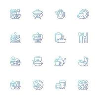 Trendy tableware gradient linear vector icons set