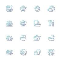 Trendy tableware gradient linear vector icons set