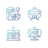 Modern tableware gradient linear vector icons set