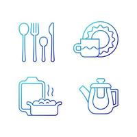 Dinner accessories gradient linear vector icons set